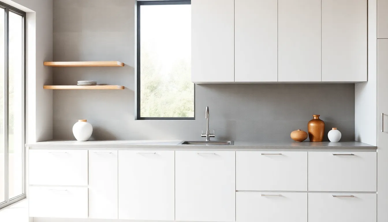 modern kitchen with sleek flat-panel cabinets and minimal decor.