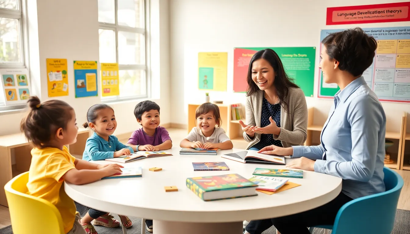 children engaging in language learning activities with a teacher.
